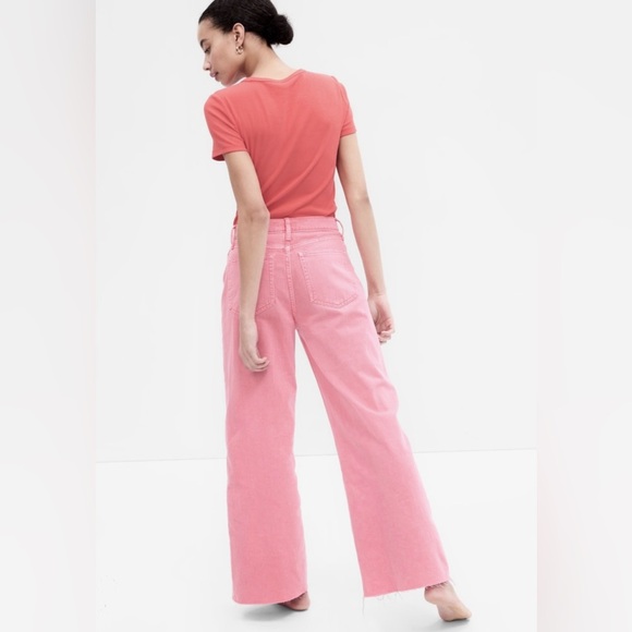 GAP Denim Women’s High Rise Wide Leg Jeans. Faded Pink Wash. Size 14/32R. - Picture 1 of 14